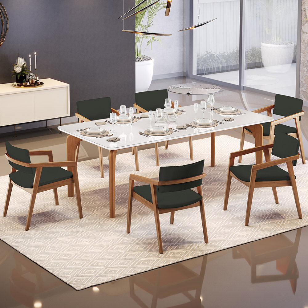Kit 05 Cadeiras Para Sala de Jantar Estar Living Giorgia L02 Linho Verde Musgo - Lyam Decor