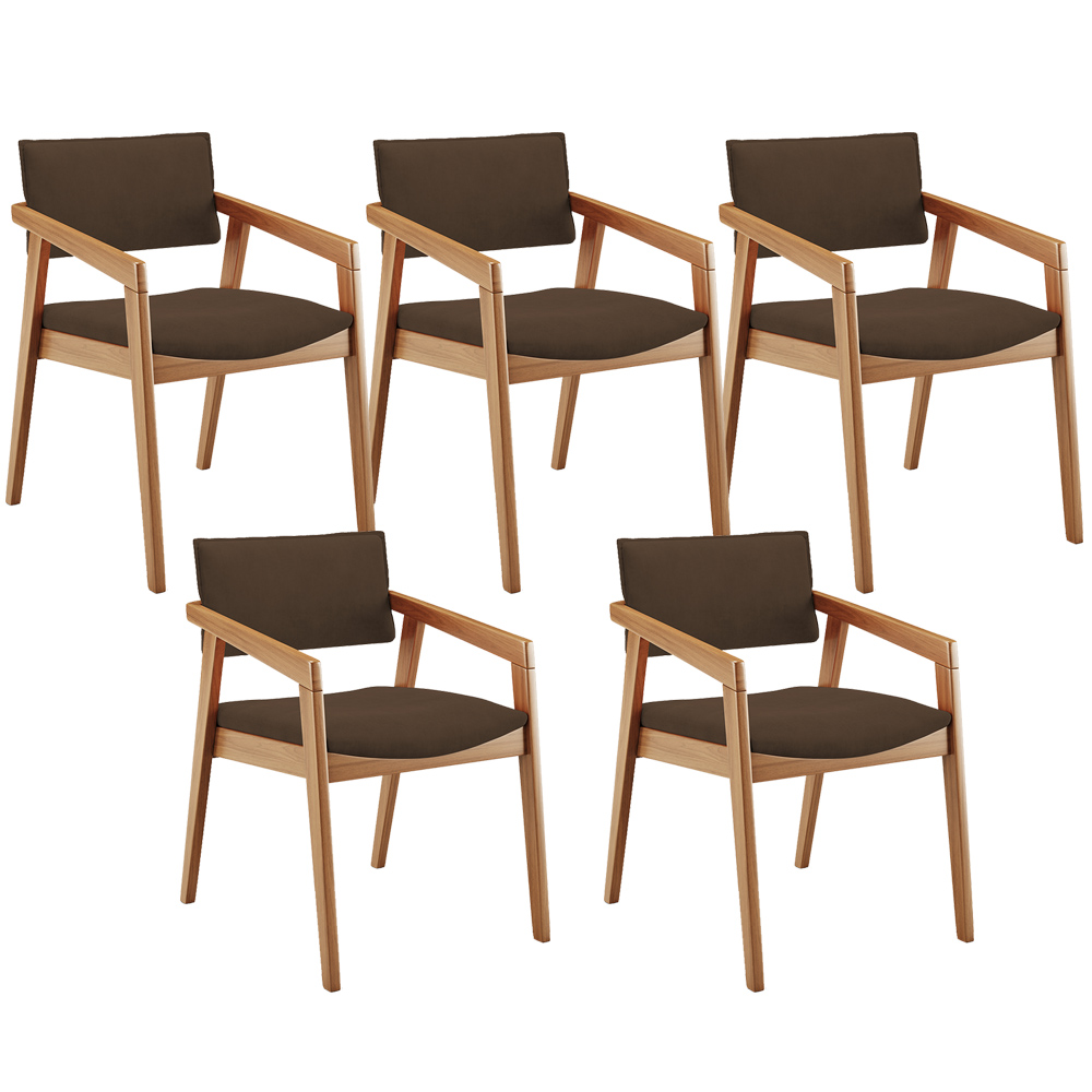 Kit 05 Cadeiras Para Sala de Jantar Estar Living Giorgia L02 Suede Marrom - Lyam Decor
