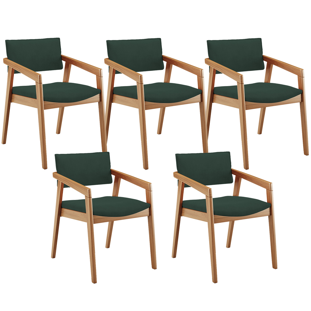 Kit 05 Cadeiras Para Sala de Jantar Estar Living Giorgia L02 Suede Verde Musgo - Lyam Decor