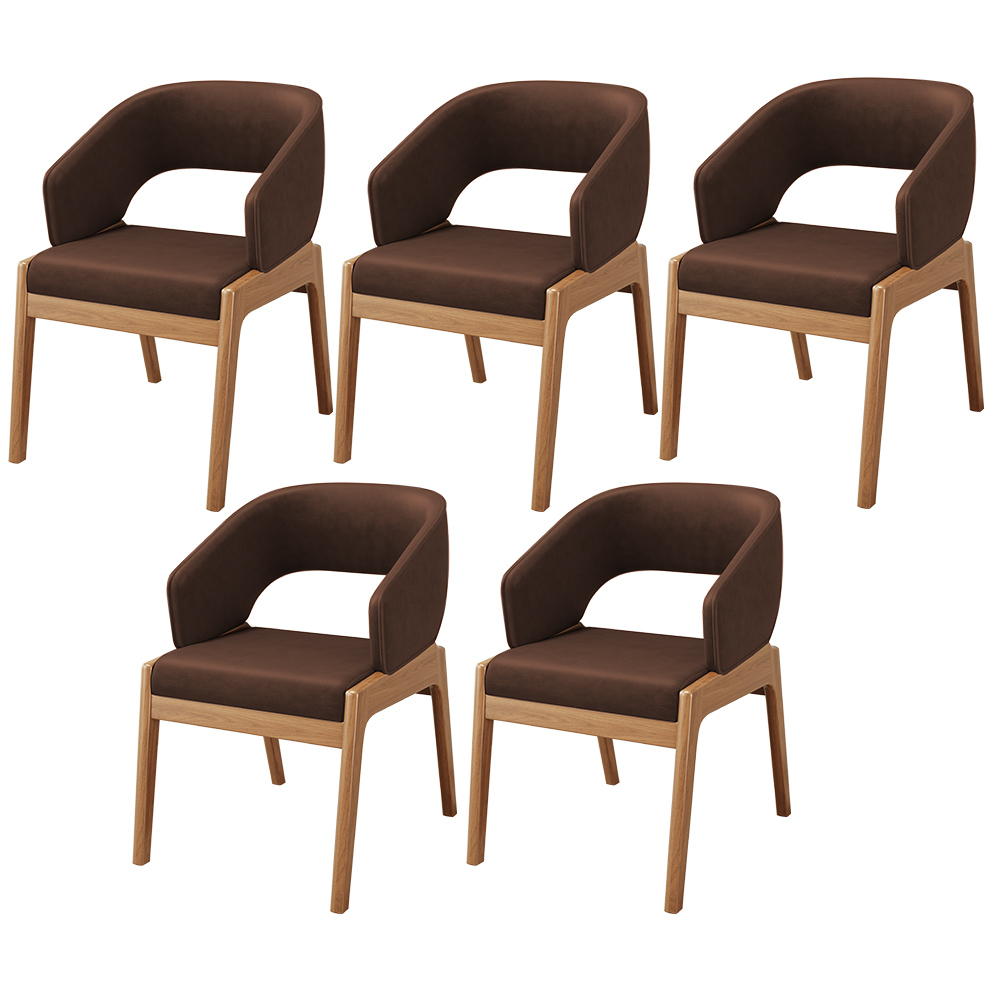 Kit 05 Cadeiras de Jantar e Estar Living Estofada Lince L02 Couríssimo Marrom - Lyam Decor