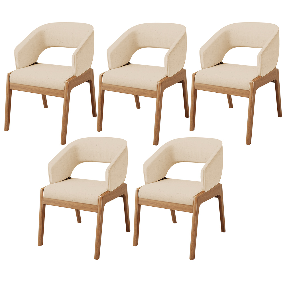 Kit 05 Cadeiras de Jantar e Estar Living Estofada Lince L02 Linho Bege Escuro - Lyam Decor