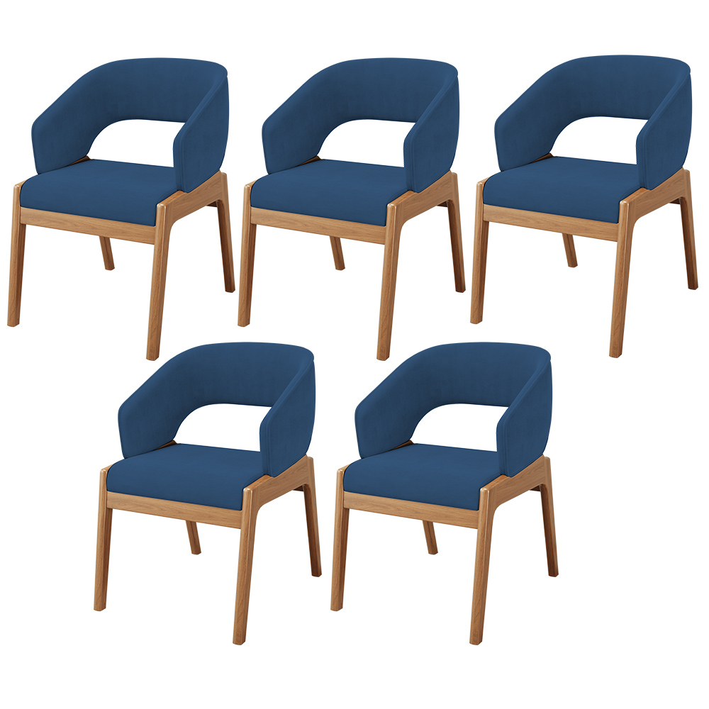 Kit 05 Cadeiras de Jantar e Estar Living Estofada Lince L02 Suede Azul Marinho - Lyam Decor