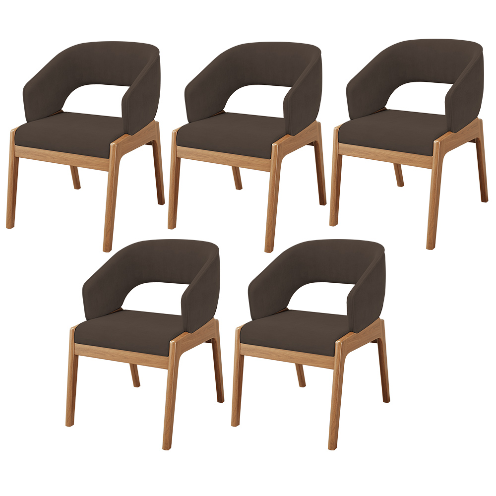 Kit 05 Cadeiras de Jantar e Estar Living Estofada Lince L02 Suede Marrom - Lyam Decor
