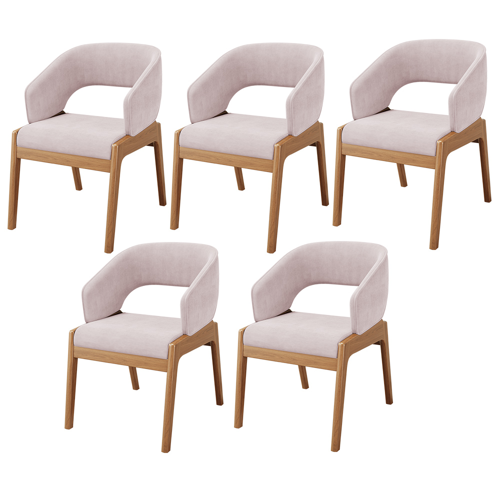 Kit 05 Cadeiras de Jantar e Estar Living Estofada Lince L02 Suede Rosê - Lyam Decor