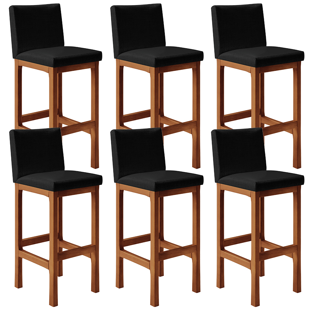 Kit 06 Banqueta Alta Para Cozinha Sala De Jantar Fixa Alya L02 Facto Preto Metalizado - Lyam Decor