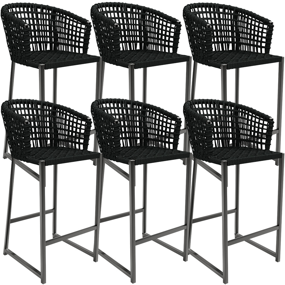 Kit 06 Banqueta Para Área Gourmet Cozinha Varanda Corda Náutica Porto D04 Preto - Lyam Decor