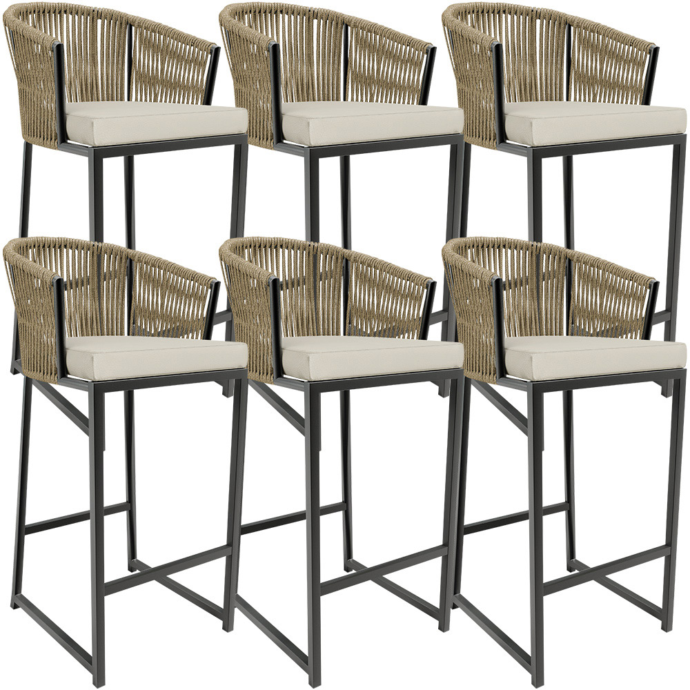 Kit 06 Banqueta Para Área Gourmet Cozinha Varanda Corda Náutica Sunset D04 Bege - Lyam Decor
