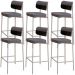 Kit 06 Banquetas Alta Bar Cozinha Sala De Jantar Aço Branco Kaira C01 Linho Cinza Courino Preto - Lyam Decor