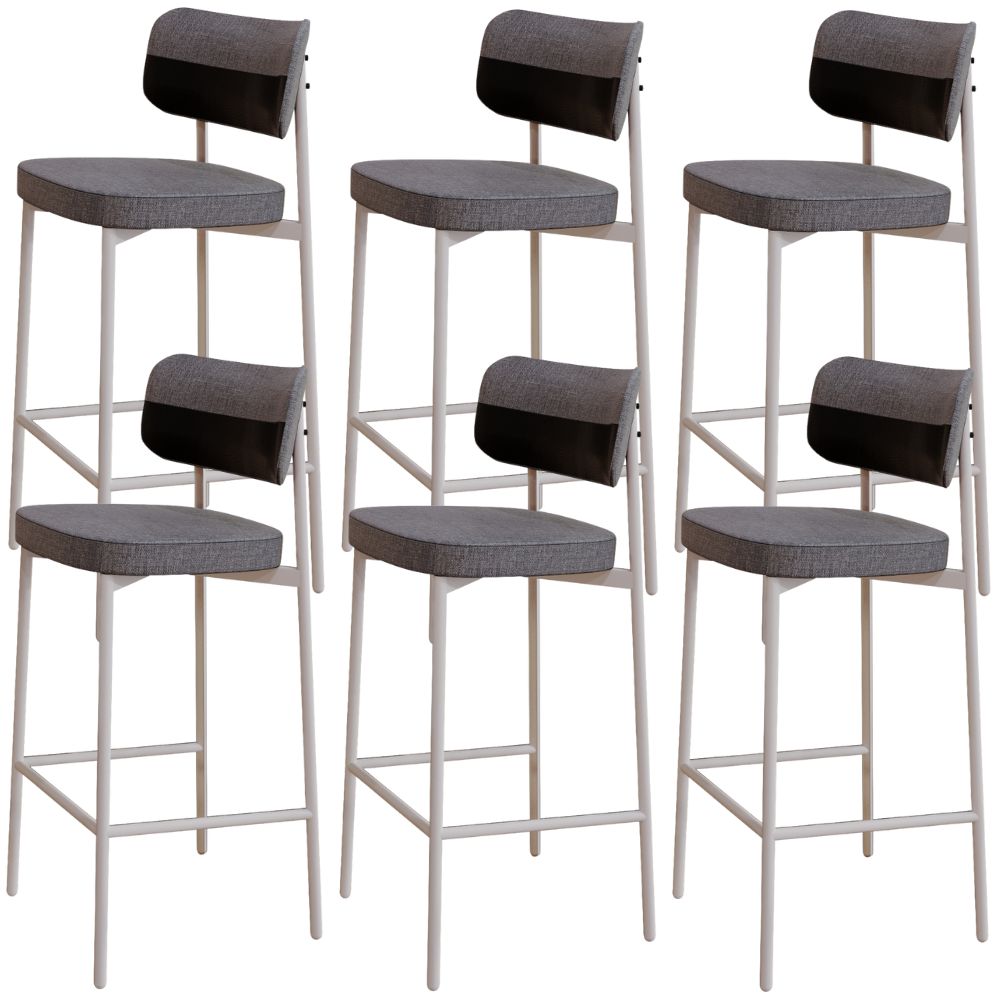 Kit 06 Banquetas Alta Bar Cozinha Sala De Jantar Aço Branco Kaira C01 Linho Cinza Courino Preto - Lyam Decor