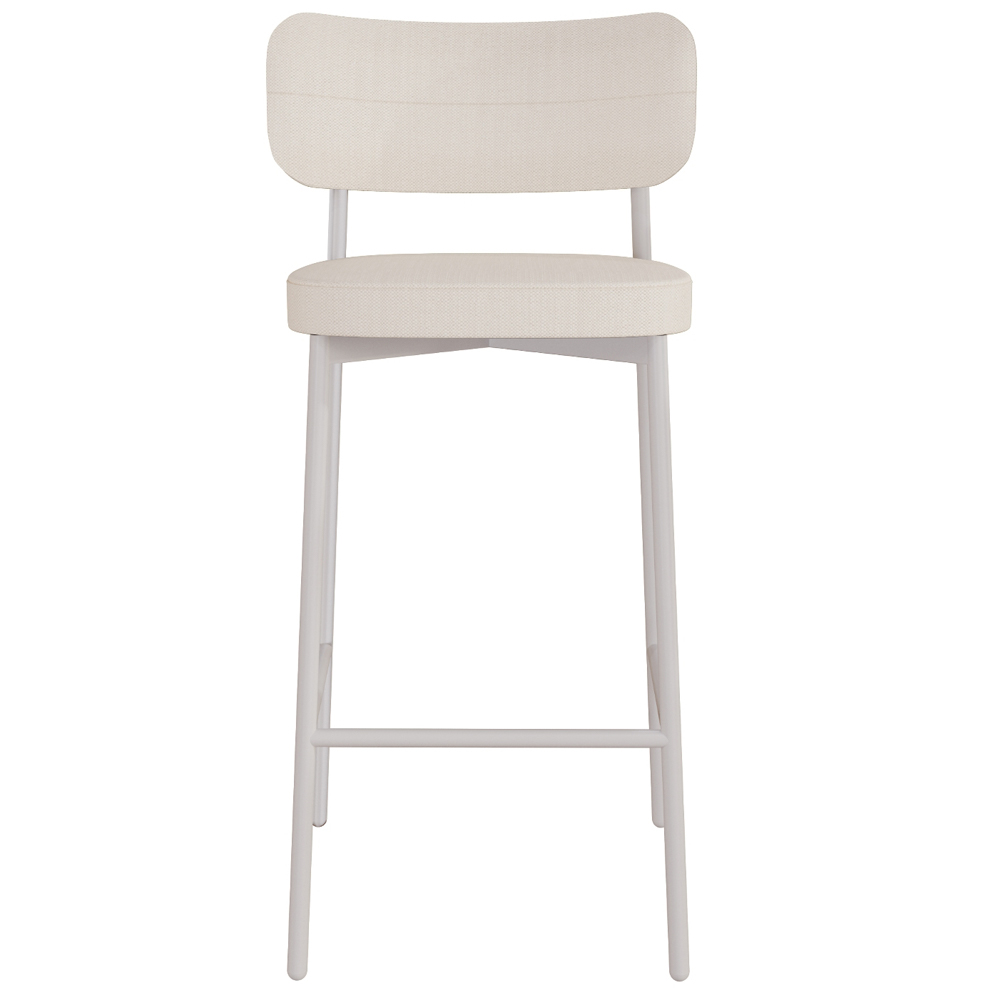 Kit 06 Banquetas Alta Bar Cozinha Sala De Jantar Aço Branco Kaira C01 Linho Palha - Lyam Decor
