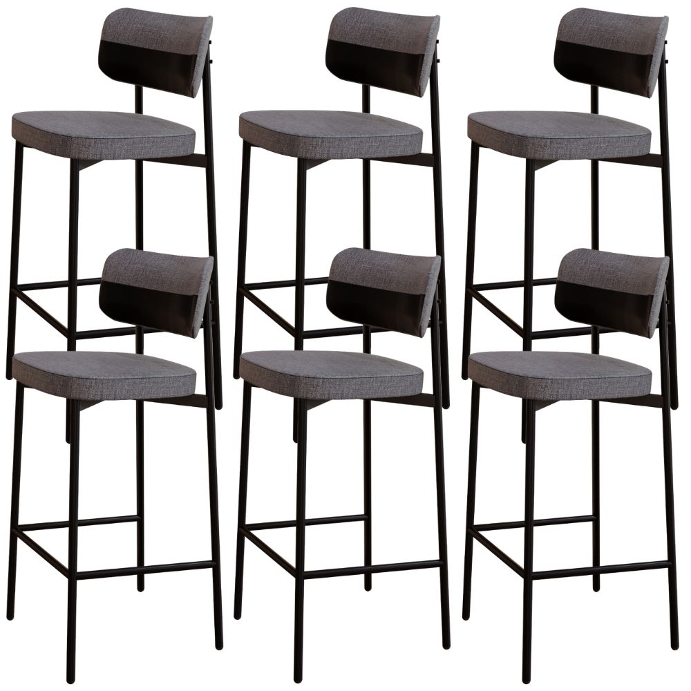 Kit 06 Banquetas Alta Bar Cozinha Sala De Jantar Aço Preto Kaira C01 Linho Cinza Courino Preto - Lyam Decor