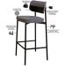 Kit 06 Banquetas Alta Bar Cozinha Sala De Jantar Aço Preto Kaira C01 Linho Cinza Courino Preto - Lyam Decor