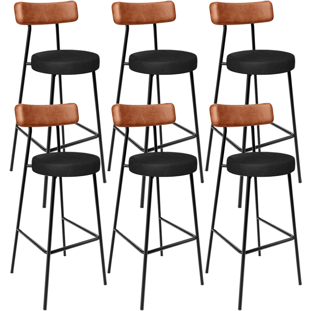 Kit 06 Banquetas Alta Bar Cozinha Sala De Jantar Milão L02 Couríssimo Camel Preto - Lyam Decor