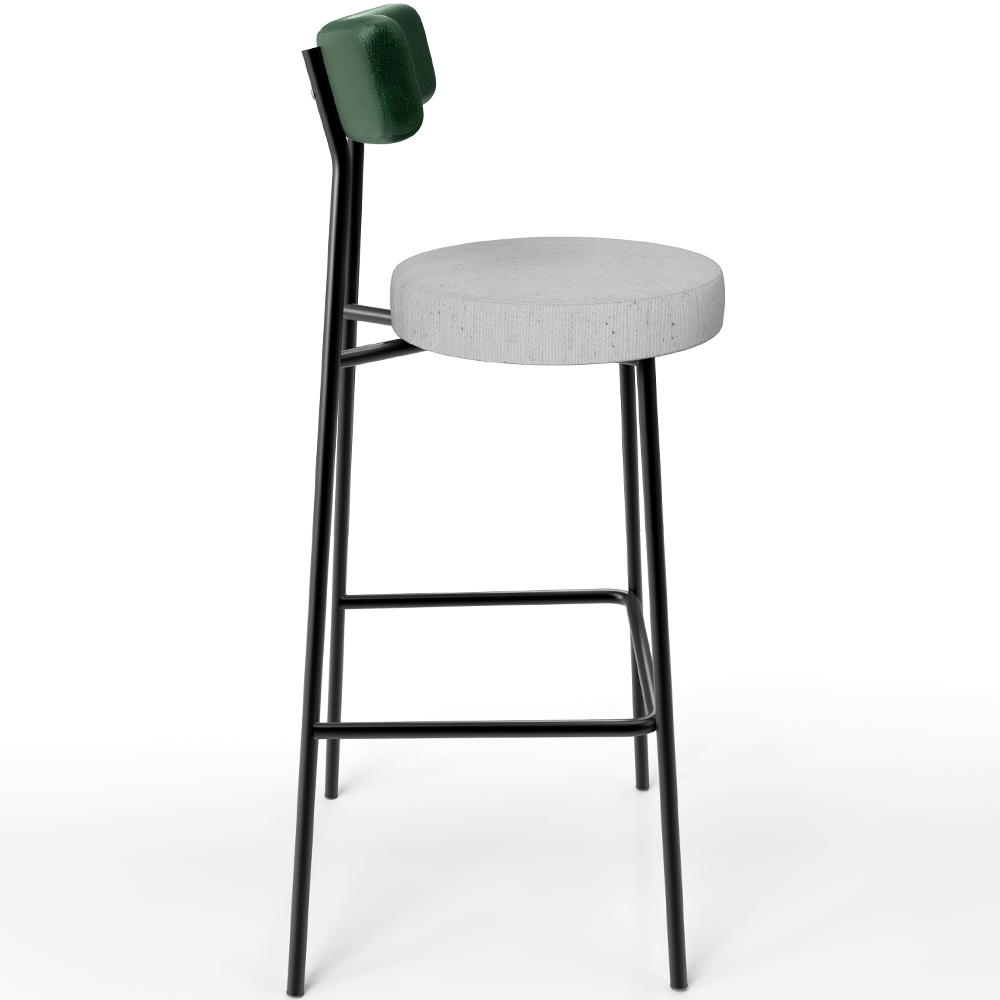 Kit 06 Banquetas Alta Bar Cozinha Sala De Jantar Milão L02 Facto Verde Musgo Linho Cinza - Lyam Decor