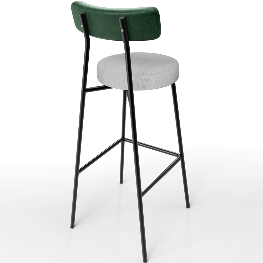 Kit 06 Banquetas Alta Bar Cozinha Sala De Jantar Milão L02 Facto Verde Musgo Linho Cinza - Lyam Decor