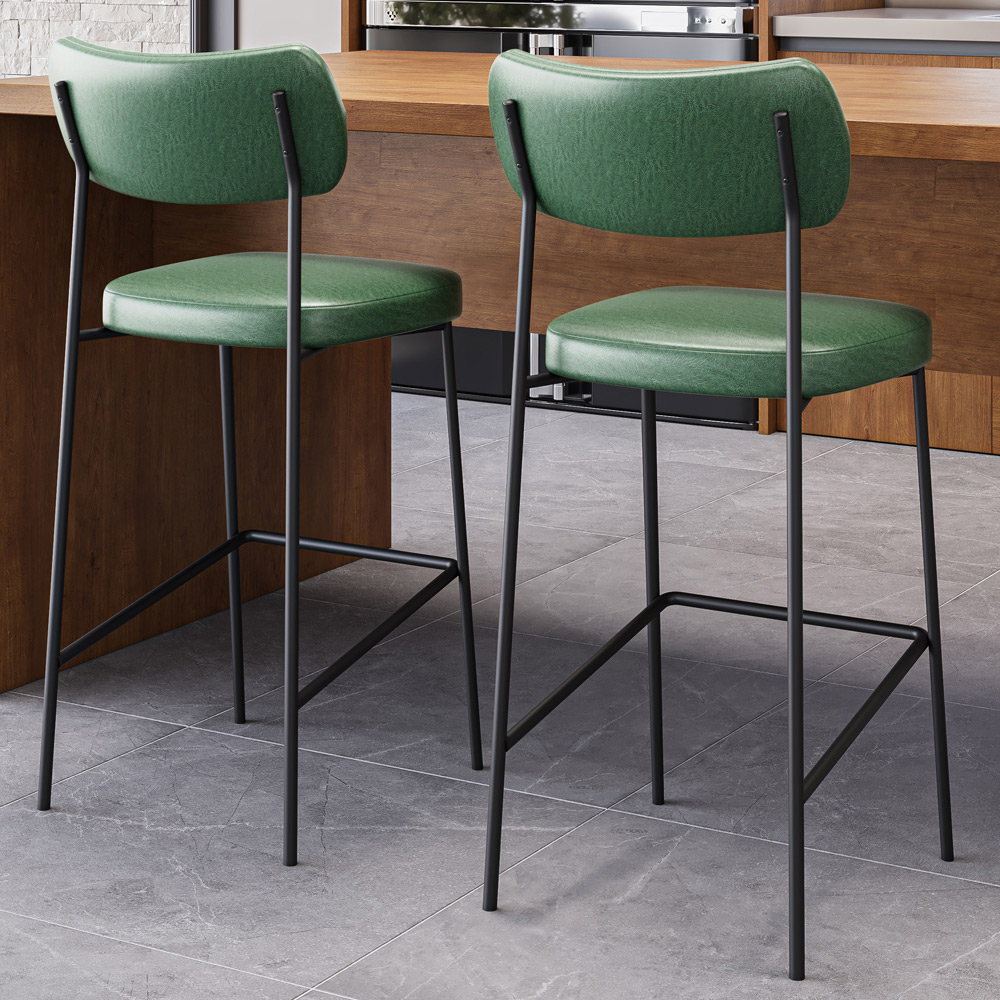 Kit 06 Banquetas Alta Bar Cozinha Sala De Jantar Preto Elira L02 Couríssimo Verde - Lyam Decor