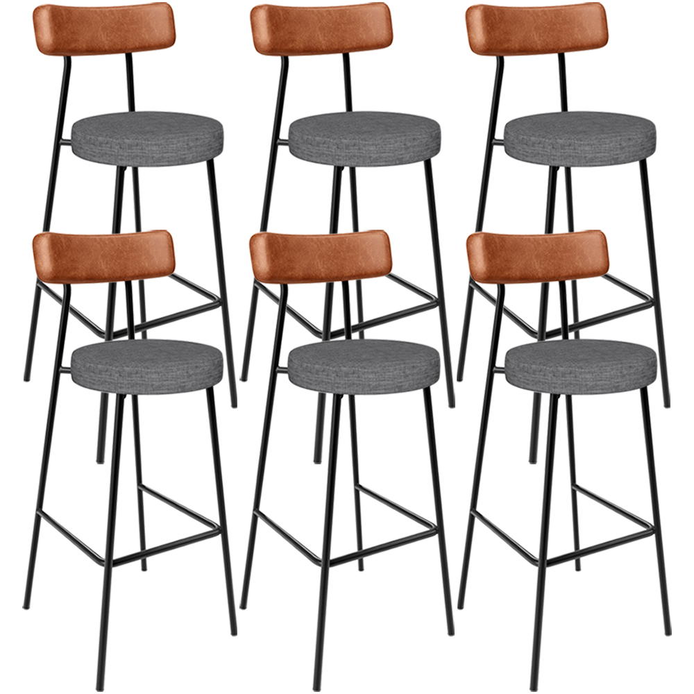 Kit 06 Banquetas Alta Bar Cozinha Sala Jantar Milão L02 Couríssimo Camel Cinza Escuro - Lyam Decor