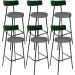 Kit 06 Banquetas Alta Bar Cozinha Sala Jantar Milão L02 Facto Verde Linho Cinza Escuro - Lyam Decor