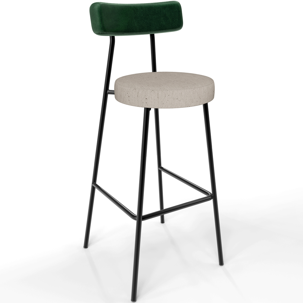 Kit 06 Banquetas Alta Bar Cozinha Sala Jantar Milão L02 Facto Verde Musgo Linho Bege - Lyam Decor