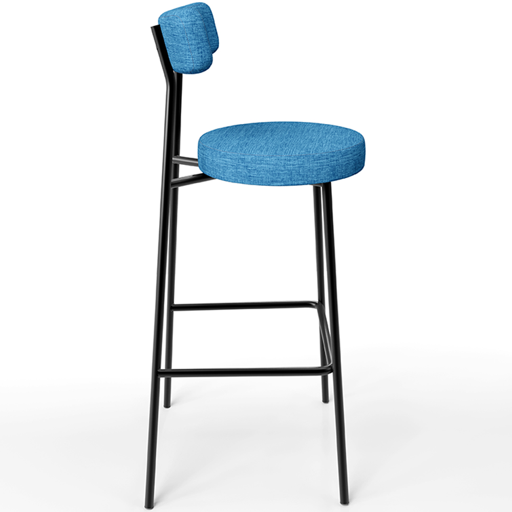 Kit 06 Banquetas Alta Bar Cozinha Sala de Jantar Estrutura em Aço Milão L02 Linho Azul - Lyam Decor