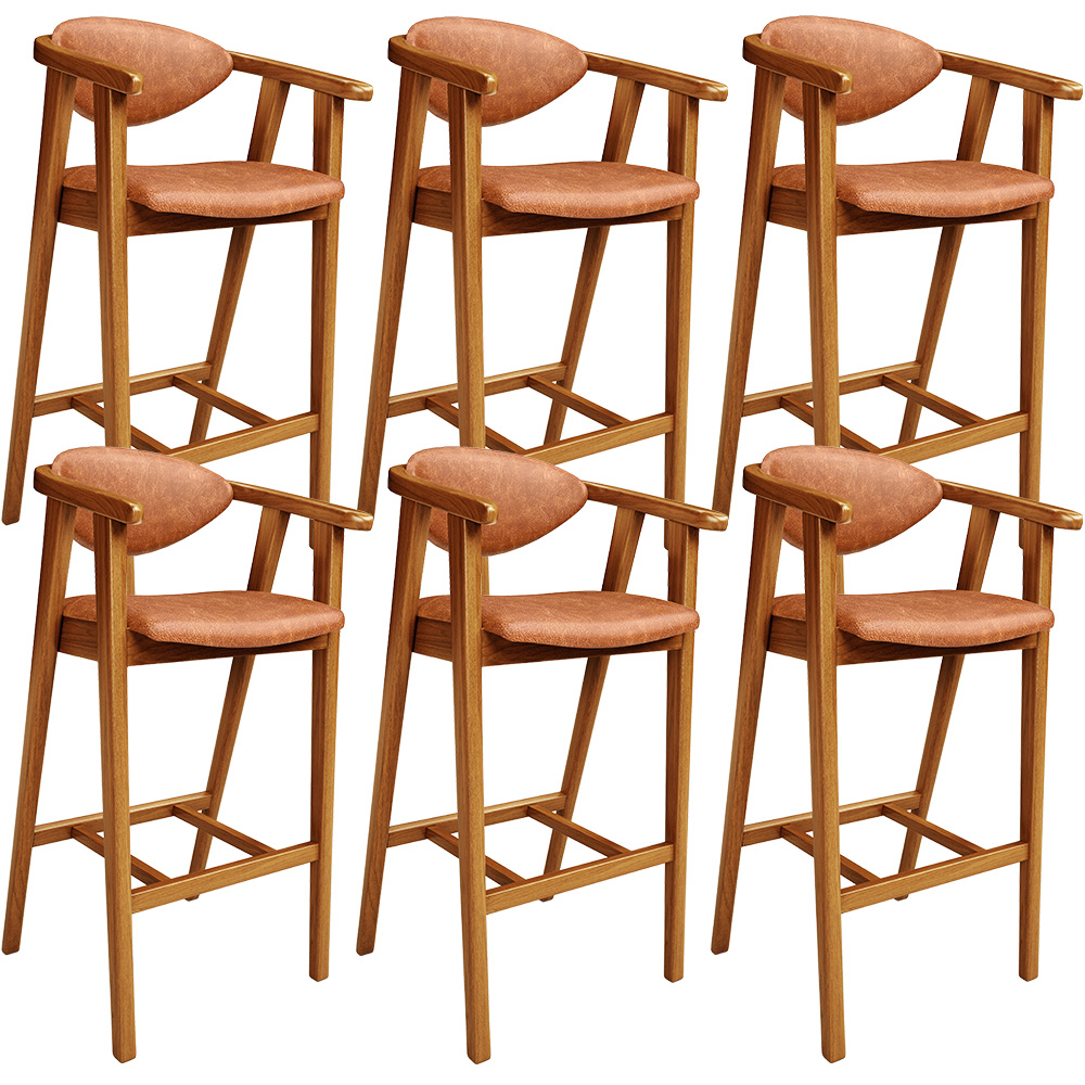 Kit 06 Banquetas Alta Cozinha Bancada Bar Sala de Jantar Fixa Cecília L02 Couríssimo Camel - Lyam