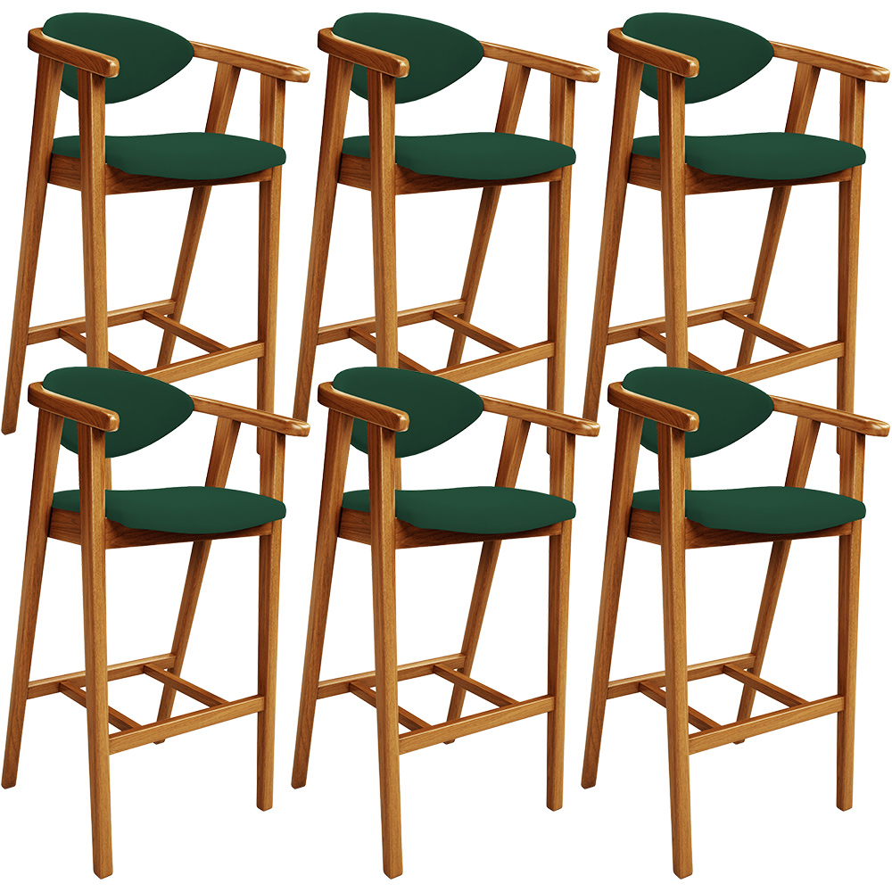 Kit 06 Banquetas Alta Cozinha Bancada Bar Sala de Jantar Fixa Cecília L02 Suede Verde Musgo - Lyam