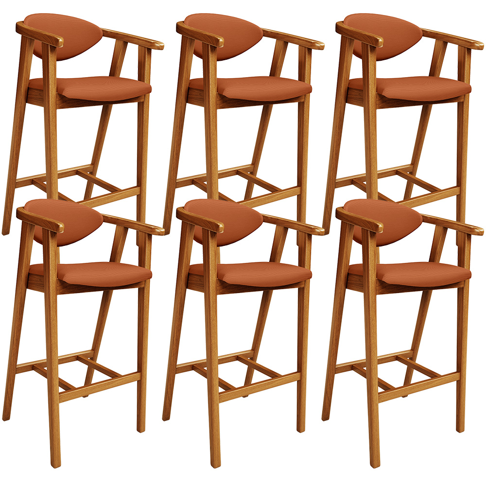 Kit 06 Banquetas Alta Cozinha Bancada Bar Sala de Jantar Fixa Cecília L02 Tecido Terracota - Lyam