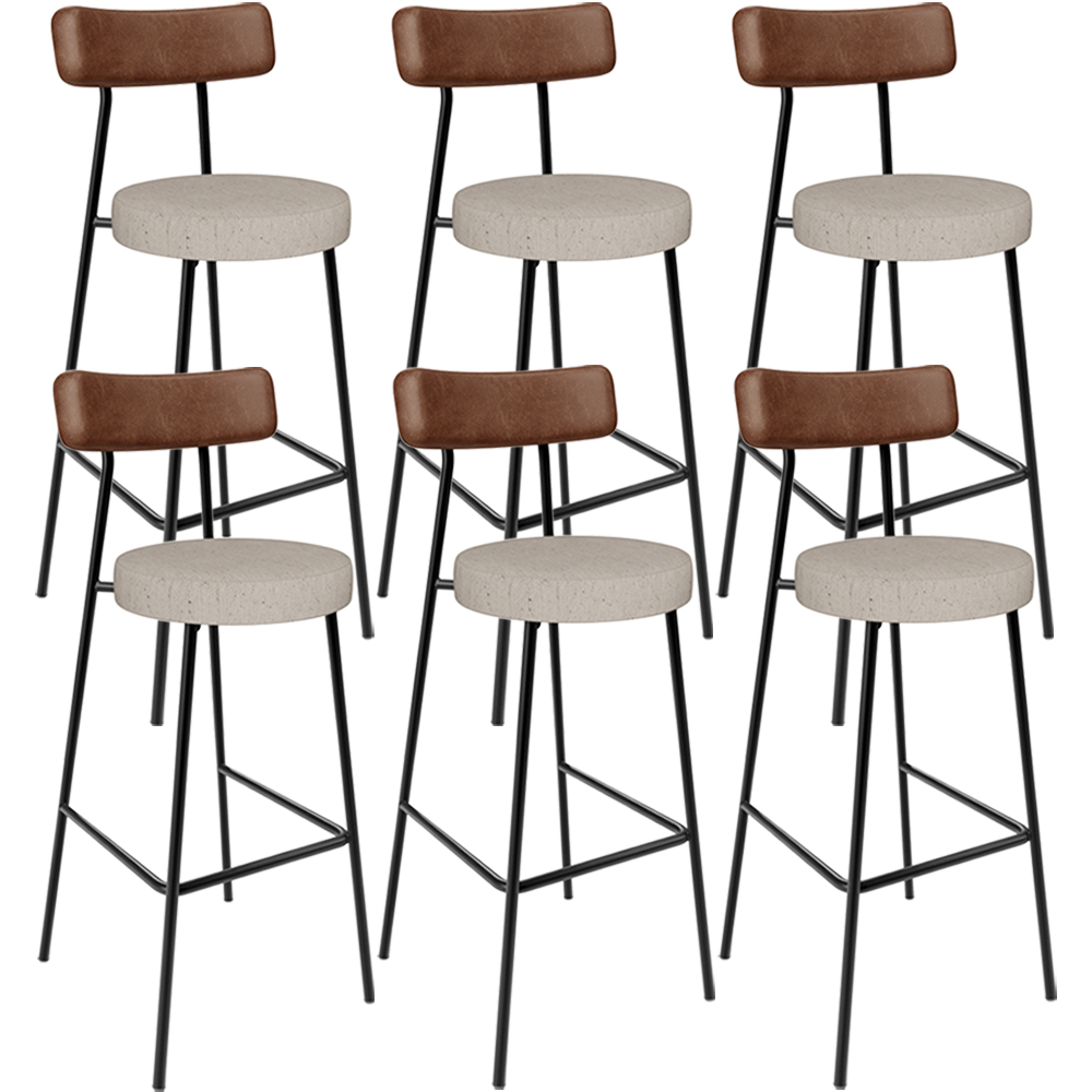 Kit 06 Banquetas Alta Cozinha Bar Sala Jantar Milão L02 Couríssimo Marrom Linho Bege - Lyam Decor