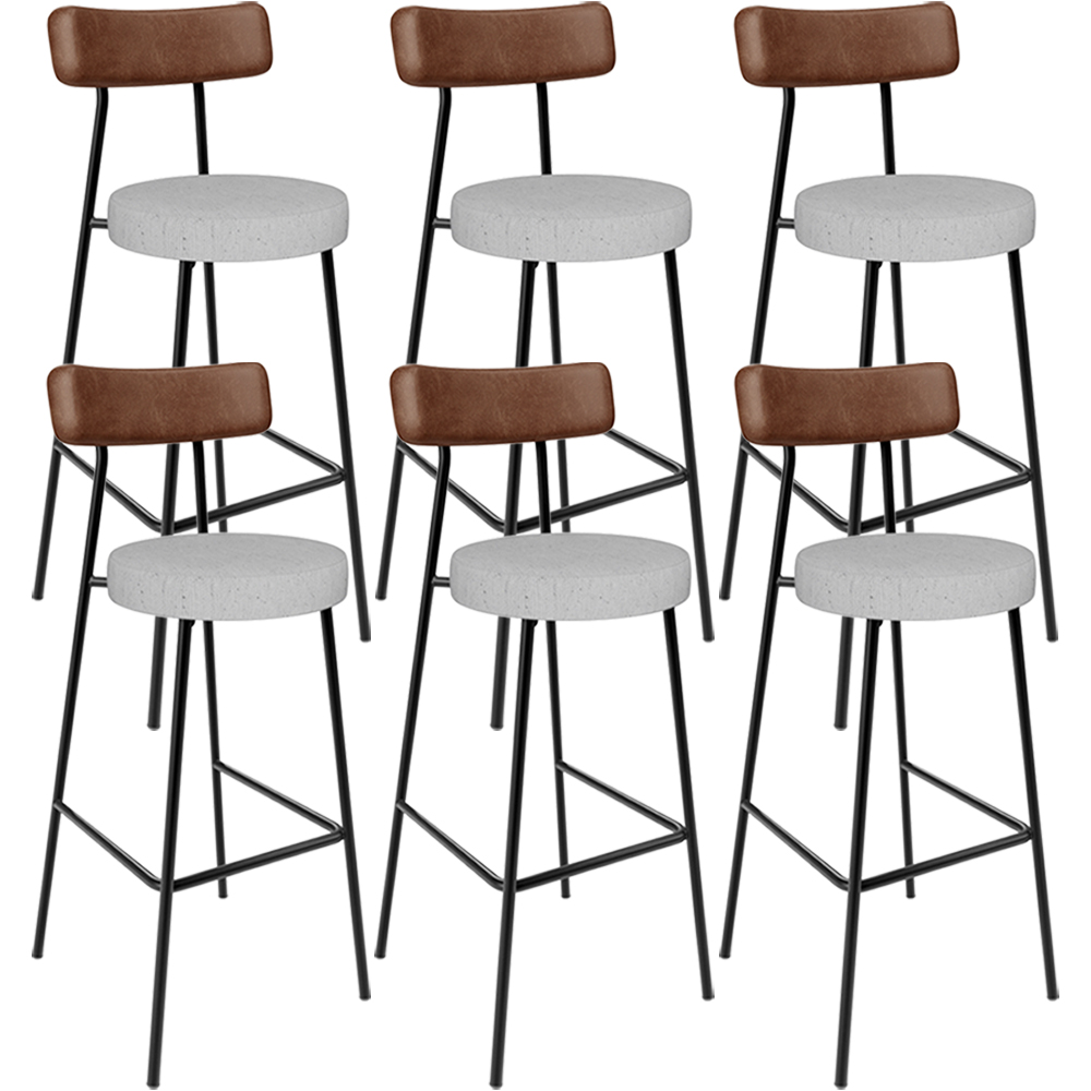 Kit 06 Banquetas Alta Cozinha Bar Sala Jantar Milão L02 Couríssimo Marrom Linho Cinza - Lyam Decor