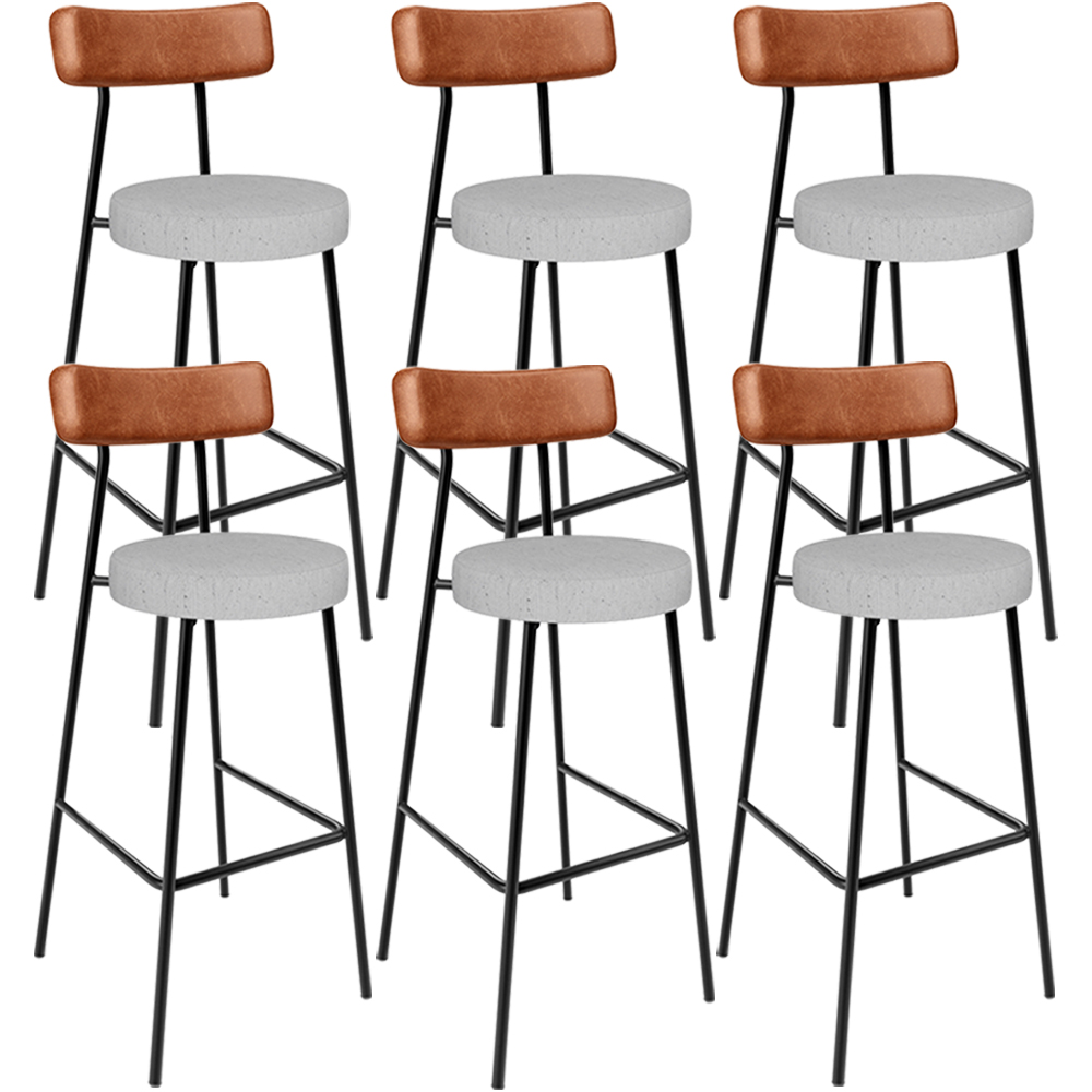 Kit 06 Banquetas Alta Cozinha Sala De Jantar Aço Milão L02 Couríssimo Camel Linho Cinza - Lyam Decor