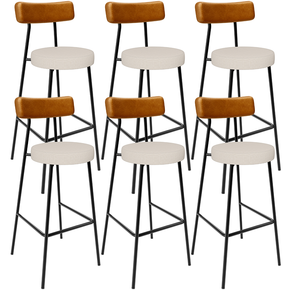 Kit 06 Banquetas Alta Cozinha Sala De Jantar Aço Milão L02 Couríssimo Whisky Linho Cru - Lyam Decor