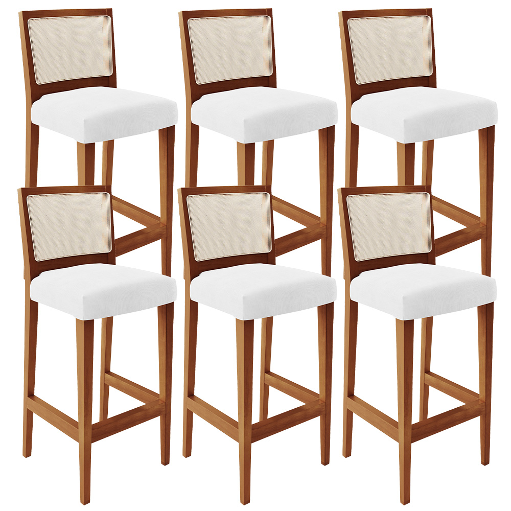 Kit 06 Banquetas Alta Cozinha Sala De Jantar Encosto Tela Branco Zion L02 Facto Branco - Lyam Decor