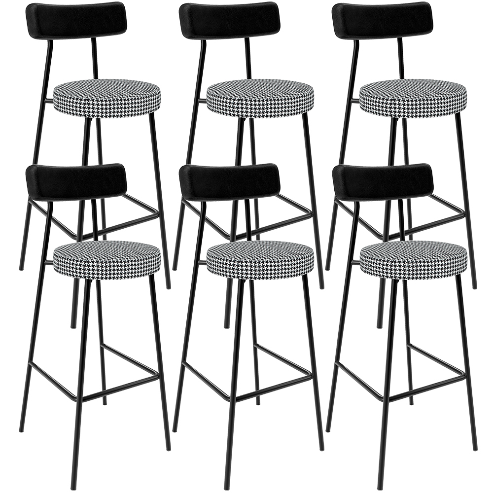 Kit 06 Banquetas Alta Cozinha Sala Jantar Em Aço Milão L02 Couríssimo Preto Pied Poule - Lyam Decor