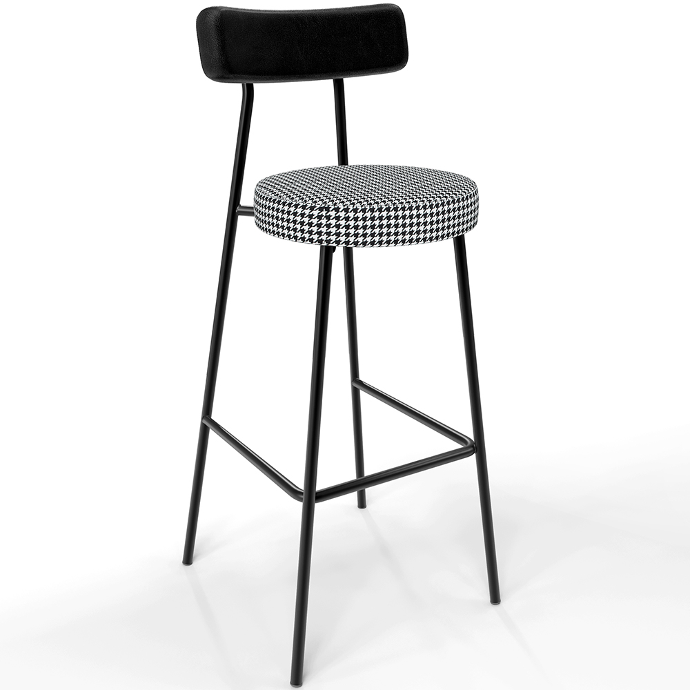 Kit 06 Banquetas Alta Cozinha Sala Jantar Em Aço Milão L02 Couríssimo Preto Pied Poule - Lyam Decor