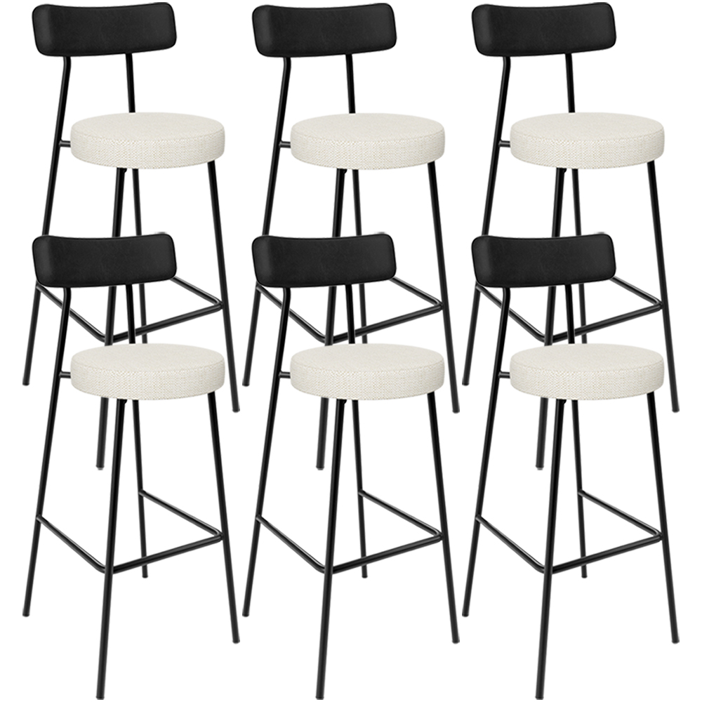 Kit 06 Banquetas Alta Cozinha Sala Jantar Milão L02 Couríssimo Preto Linho Champagne - Lyam Decor