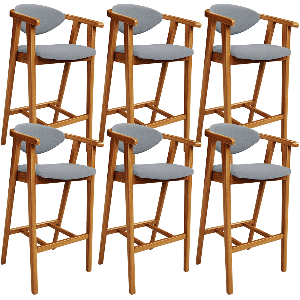 Kit 06 Banquetas Alta Para Cozinha Bancada Bar Sala de Jantar Fixa Cecília L02 Bouclê Cinza - Lyam