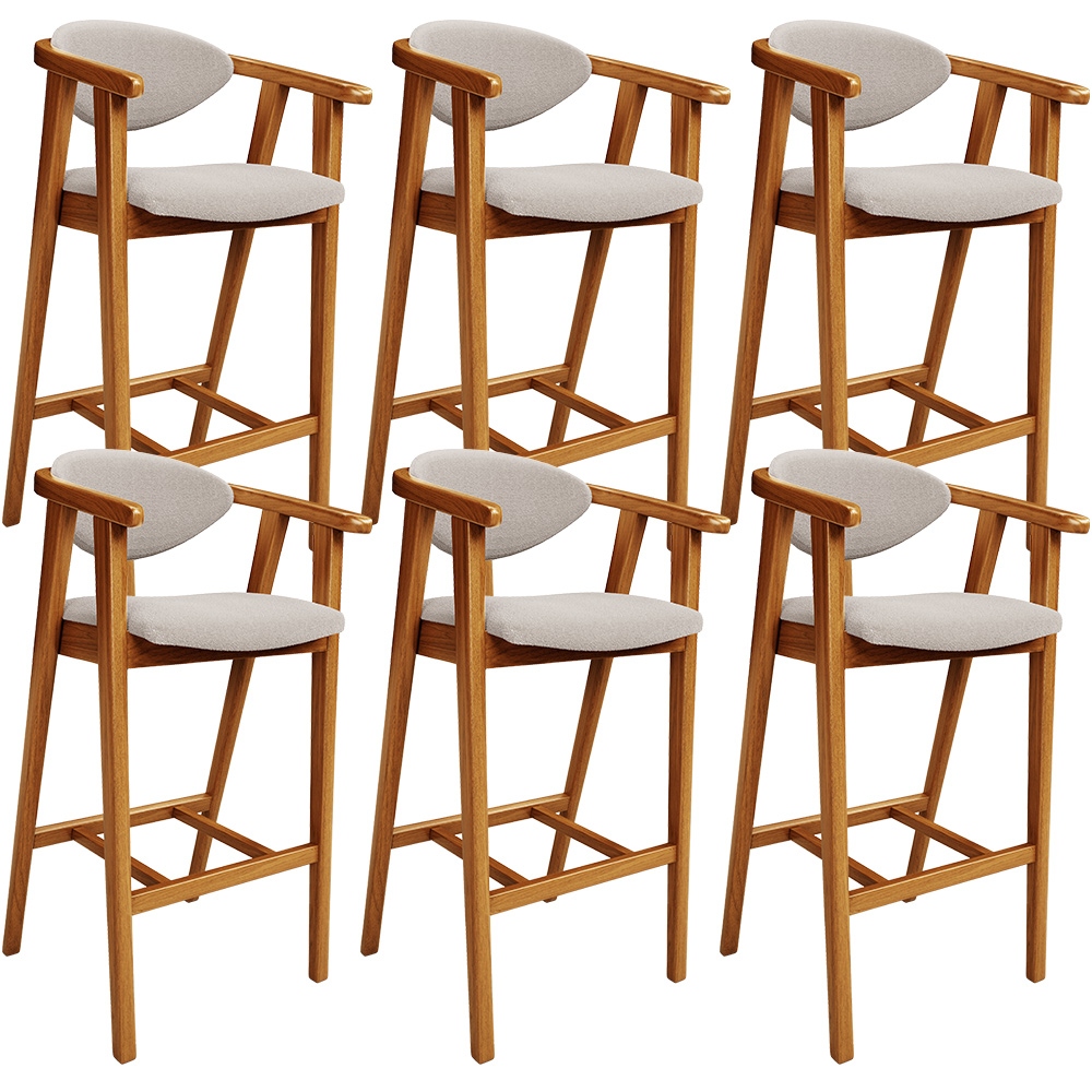 Kit 06 Banquetas Alta Para Cozinha Bancada Bar Sala de Jantar Fixa Cecília L02 Bouclê Creme - Lyam