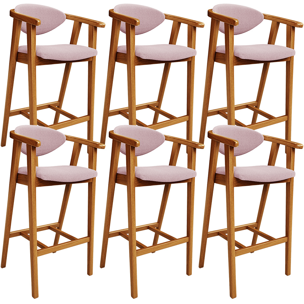 Kit 06 Banquetas Alta Para Cozinha Bancada Bar Sala de Jantar Fixa Cecília L02 Bouclê Rosê - Lyam