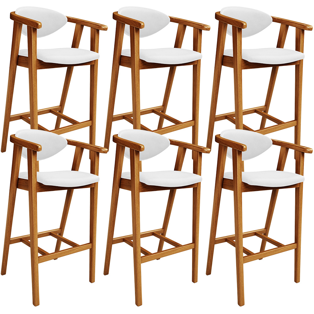 Kit 06 Banquetas Alta Para Cozinha Bancada Bar Sala de Jantar Fixa Cecília L02 Facto Branco - Lyam