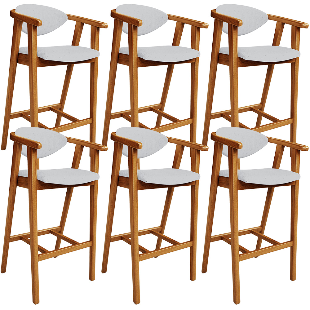 Kit 06 Banquetas Alta Para Cozinha Bancada Bar Sala de Jantar Fixa Cecília L02 Linho Cinza - Lyam