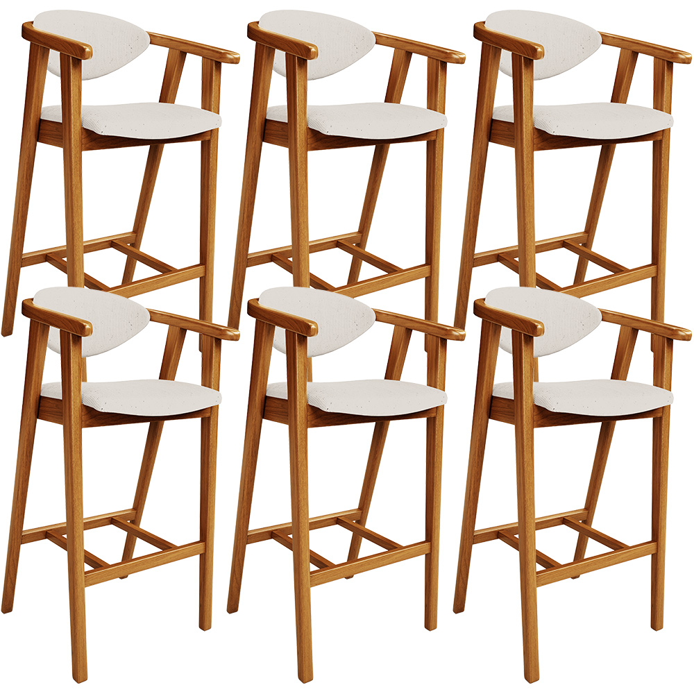 Kit 06 Banquetas Alta Para Cozinha Bancada Bar Sala de Jantar Fixa Cecília L02 Linho Cru - Lyam