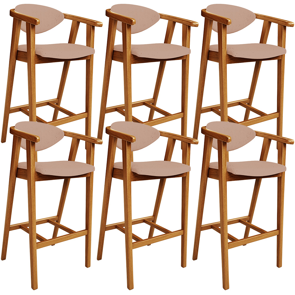Kit 06 Banquetas Alta Para Cozinha Bancada Bar Sala de Jantar Fixa Cecília L02 Linho Rosê - Lyam