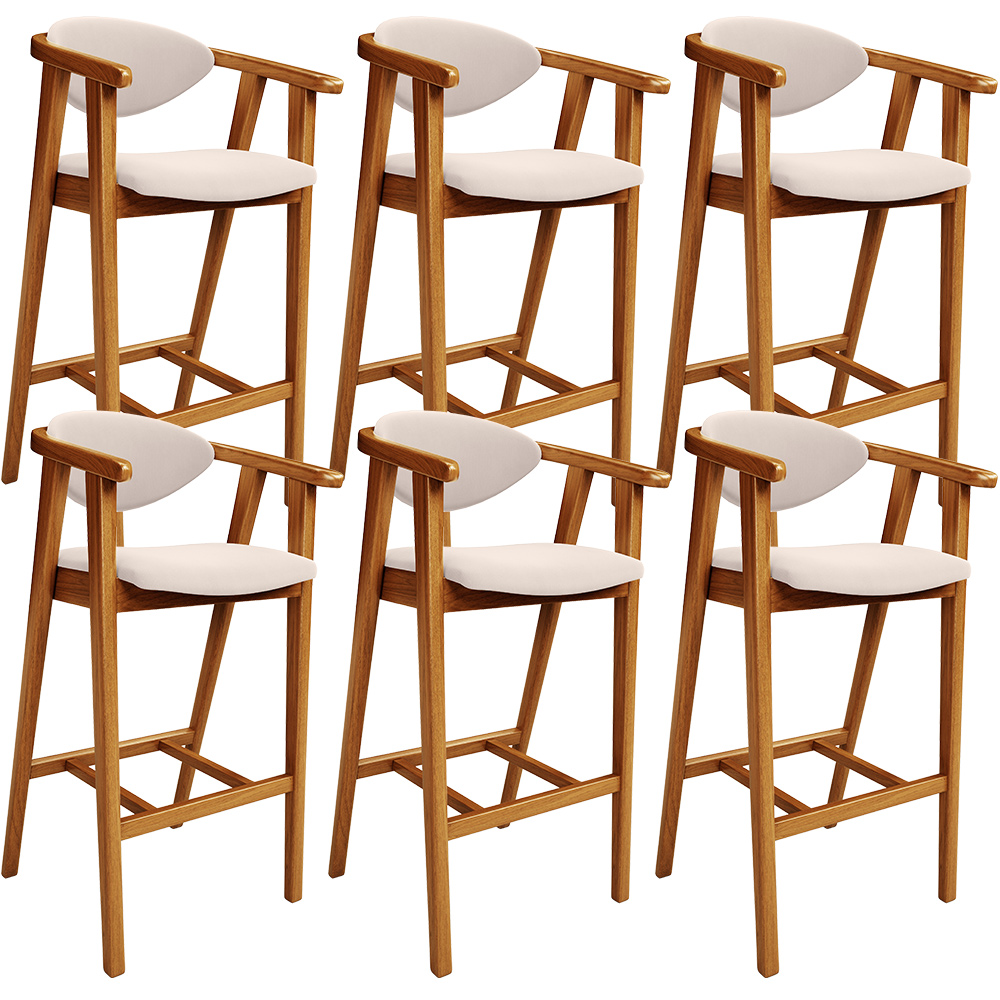 Kit 06 Banquetas Alta Para Cozinha Bancada Bar Sala de Jantar Fixa Cecília L02 Suede Bege - Lyam