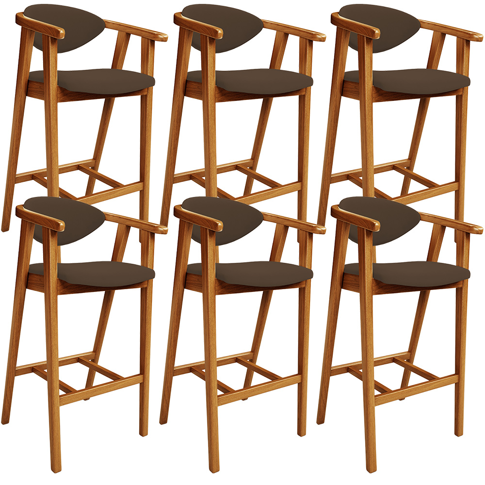 Kit 06 Banquetas Alta Para Cozinha Bancada Bar Sala de Jantar Fixa Cecília L02 Suede Marrom - Lyam