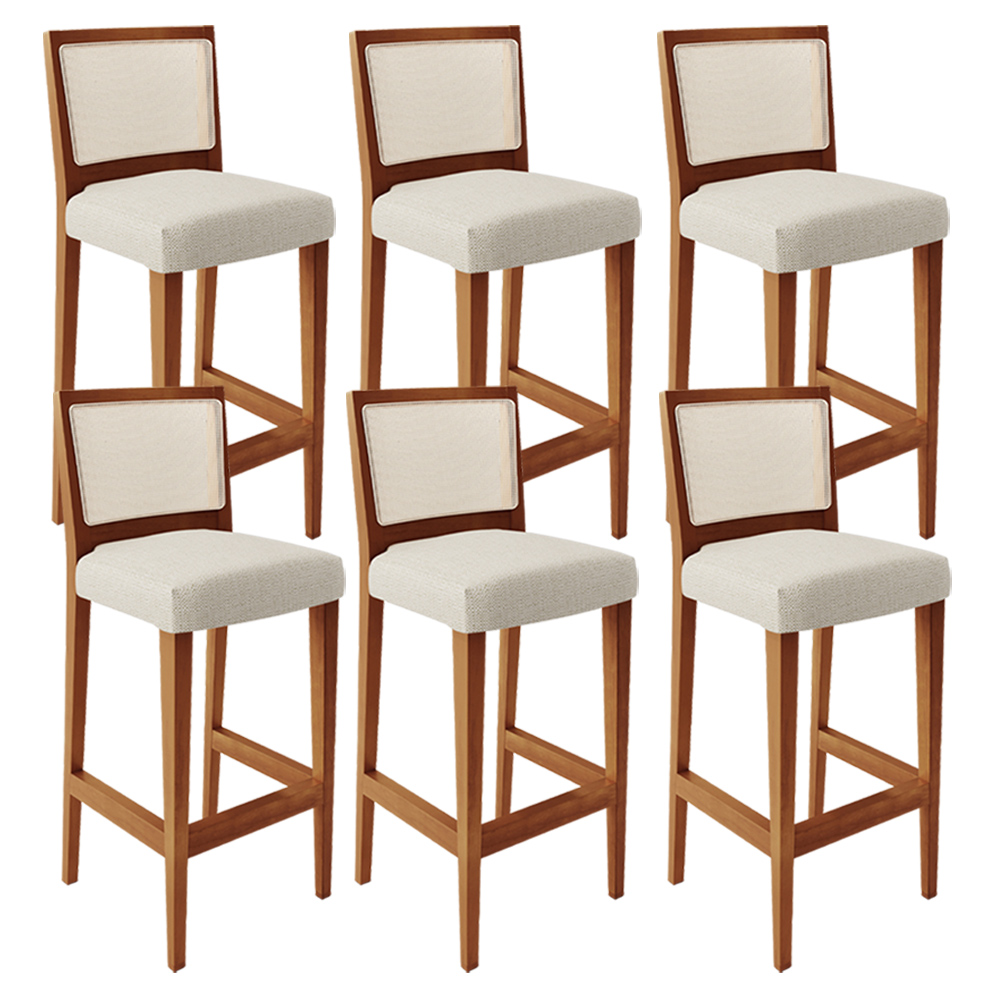 Kit 06 Banquetas Alta Para Cozinha Encosto em Tela Branco Zion L02 Linho Champagne - Lyam Decor