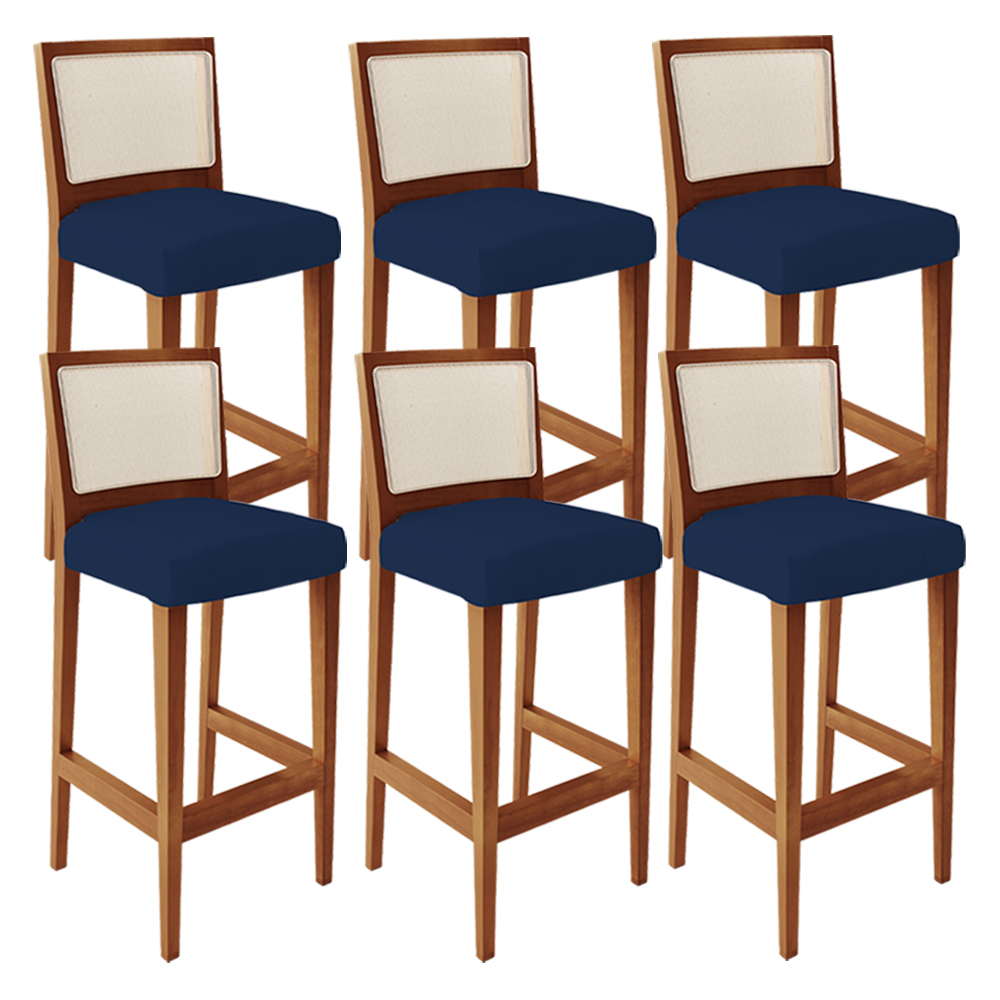 Kit 06 Banquetas Alta Para Cozinha Encosto em Tela Branco Zion L02 Suede Azul Marinho -Lyam Decor
