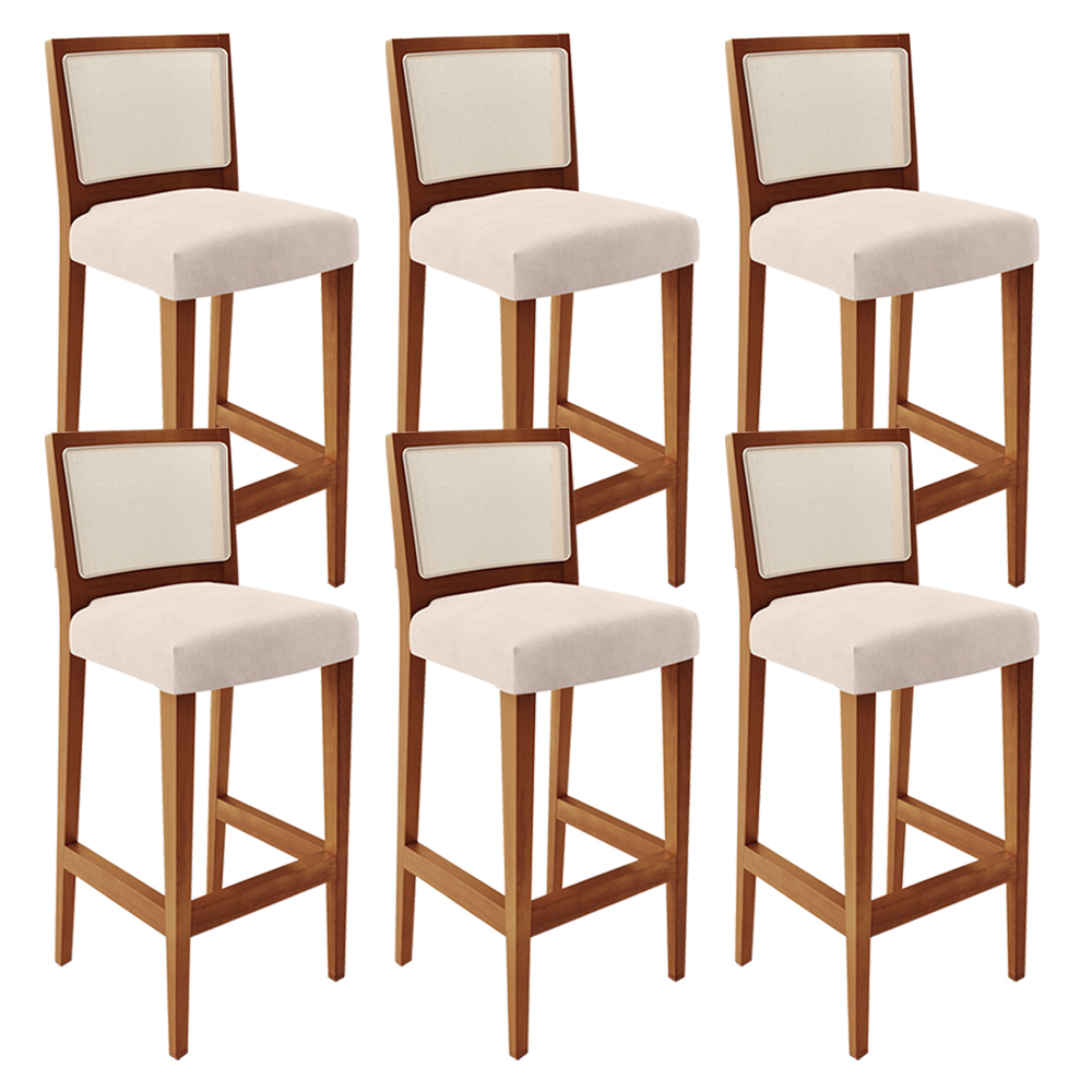 Kit 06 Banquetas Alta Para Cozinha Encosto em Tela Branco Zion L02 Suede Bege - Lyam Decor
