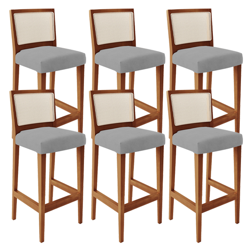 Kit 06 Banquetas Alta Para Cozinha Encosto em Tela Branco Zion L02 Suede Cinza - Lyam Decor