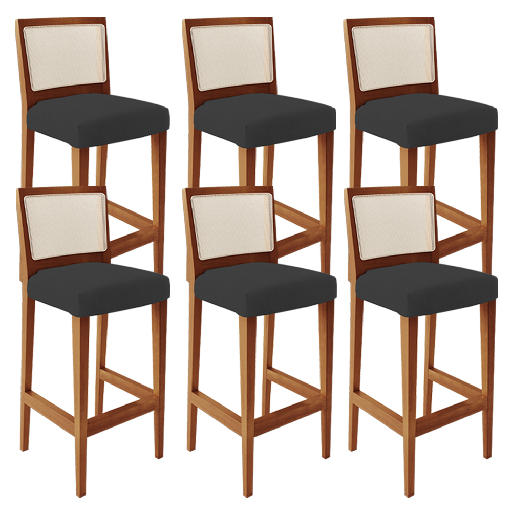 Kit 06 Banquetas Alta Para Cozinha Encosto em Tela Branco Zion L02 Suede Preto - Lyam Decor