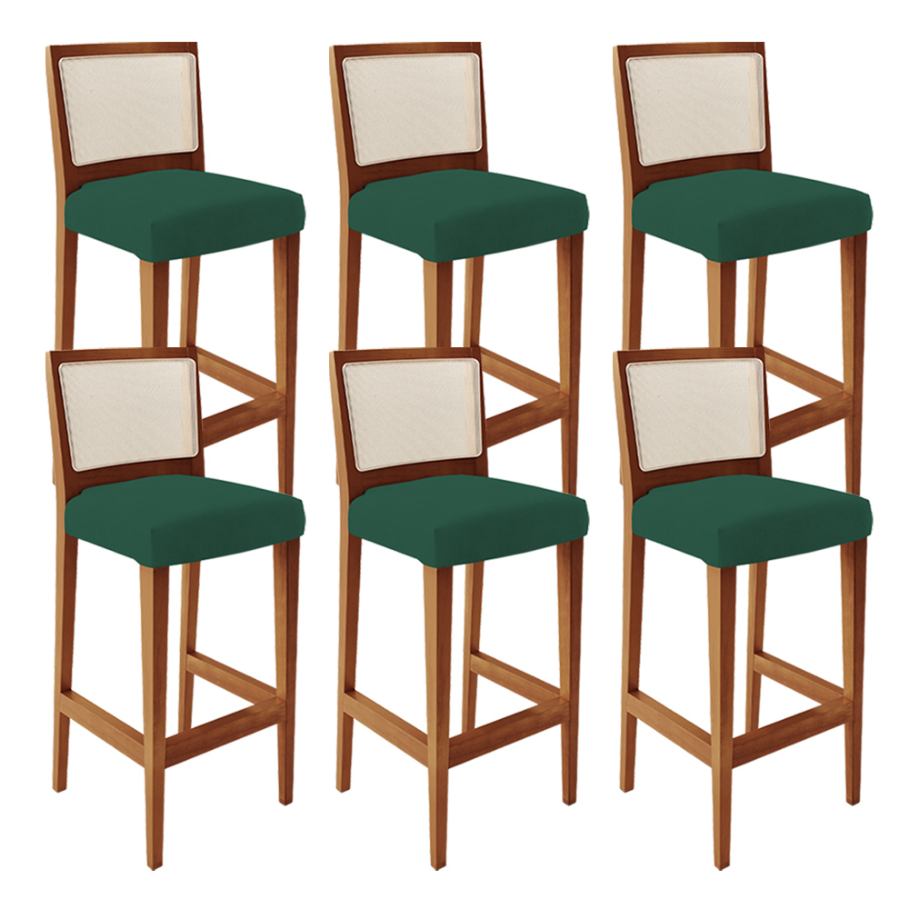 Kit 06 Banquetas Alta Para Cozinha Encosto em Tela Branco Zion L02 Suede Verde Musgo - Lyam Decor